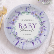 Elegante Lavendel Blumen Baby Shower Aquarell