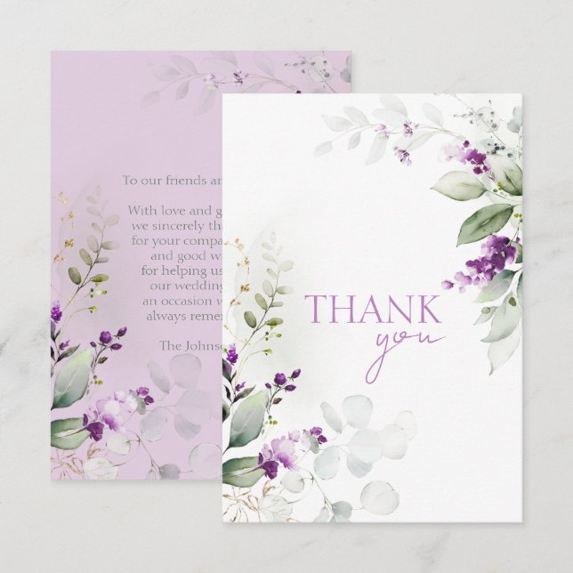 Elegante Lavendel-Blumen-Hochzeit Danke (Vorne/Hinten)