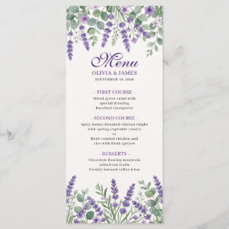 Elegante Lavendel-Blumen-Hochzeits-Menükarte Menükarte