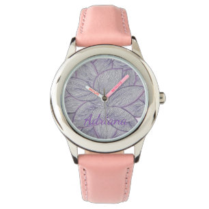 Elegante Lavendel-Blumen-Linienkunst Personalisier Armbanduhr