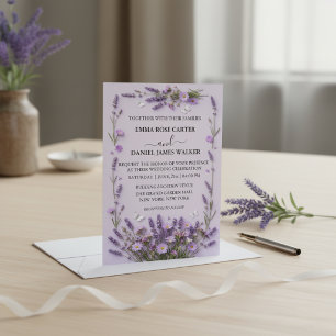 Elegante Lavendel-Blumengarten-Hochzeit Einladung