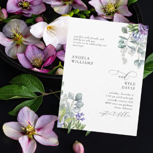 Elegante Lavendel Botanische Weiße Hochzeit  Einladung