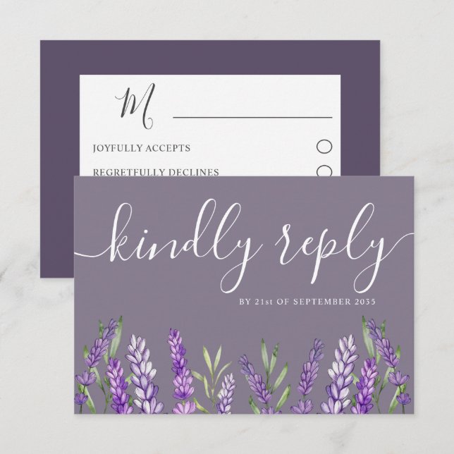 Elegante Lavendel & Foliage UAWG Wedding RSVP Karte (Vorne/Hinten)