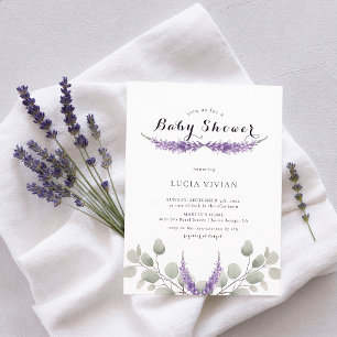 Elegante Lavendel Grünliche Eukalyptus-Baby-Party Einladung