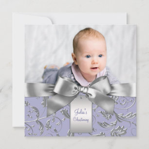 Elegante Lavendel-Lila und Grau-Taufe Einladung