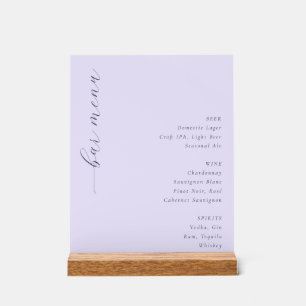 Elegante Lavendel-Minimalist-Bar-Speisekarte Acrylschild