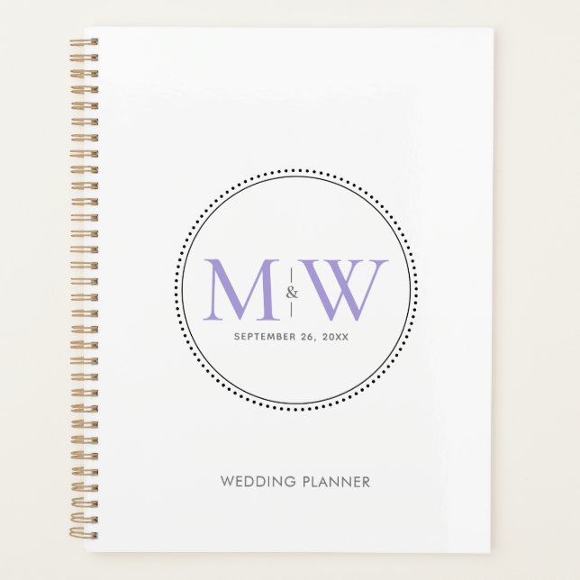 Elegante Lavendel-Monogramm-Hochzeit Planer (Vorderseite)