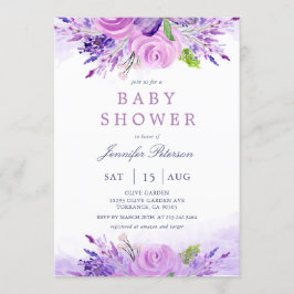 Elegante Lavendel Purple Blumen Babydusche Einladung