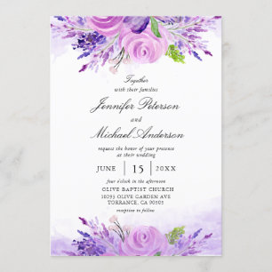Elegante Lavendel-Purple-Blumen Hochzeit Einladung