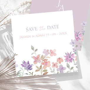 Elegante Lavendel-Rosa-Wildblumen-Hochzeit Save The Date