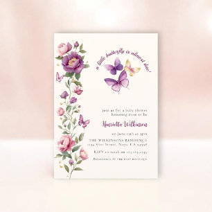 Elegante Lavendel-Schmetterling Baby Shower Einlad Einladung