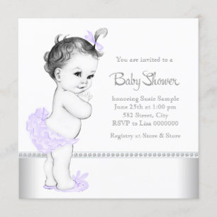 Elegante Lavendel-und Silber-Babyparty Einladung