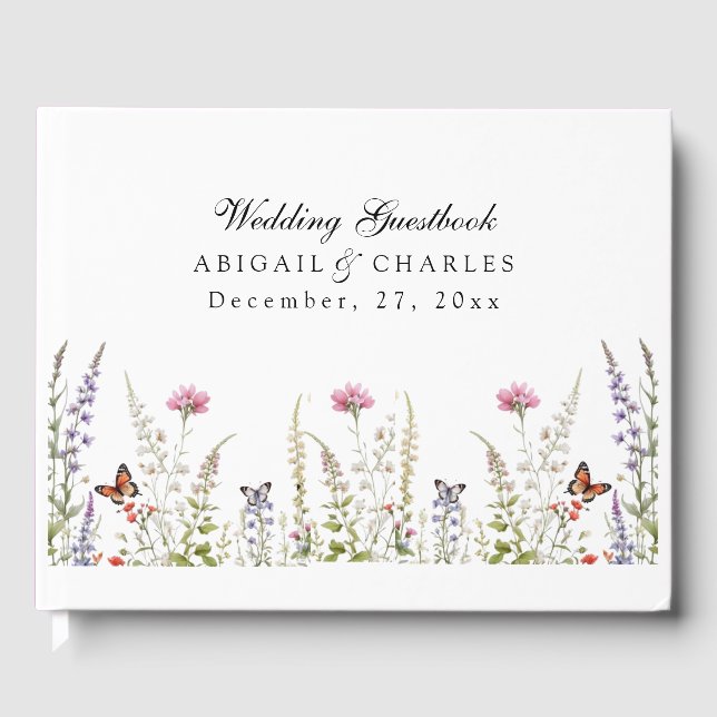 Elegante Lavendel & Wildblume Bloom Gästebuch (Vorderseite)