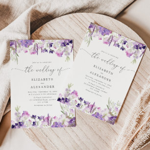 Elegante Lavendel Wildblume Hochzeit Einladung
