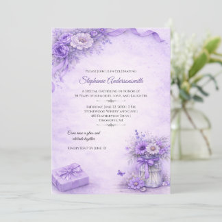 Elegante Lavendelblumen Geburtstagsfeier | Einladung