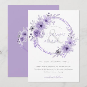 Elegante lavendelfarbene florale Monogramm-Hochzei Einladung