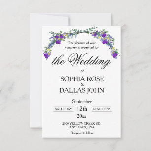 Elegante Lavendelviolette Hochzeit in Aquarellfarb Einladung