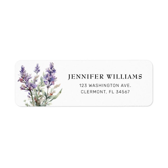 Elegante Lavender Blume Rücksendeadressen-Aufklebe (Vorne)