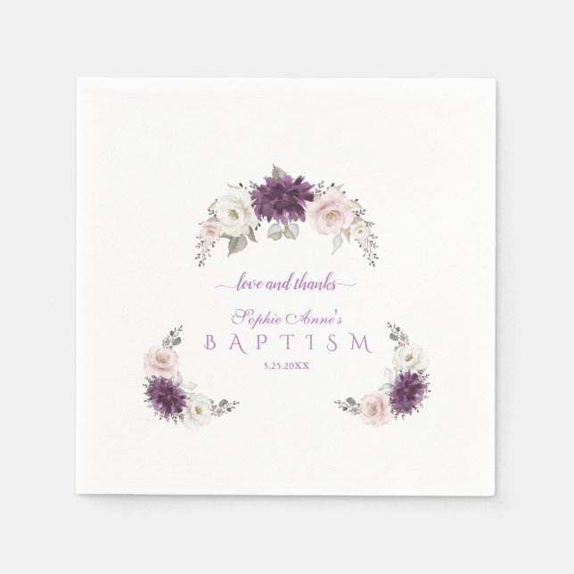 Elegante Lavender Blush White Floral Taufe Serviette (Vorderseite)