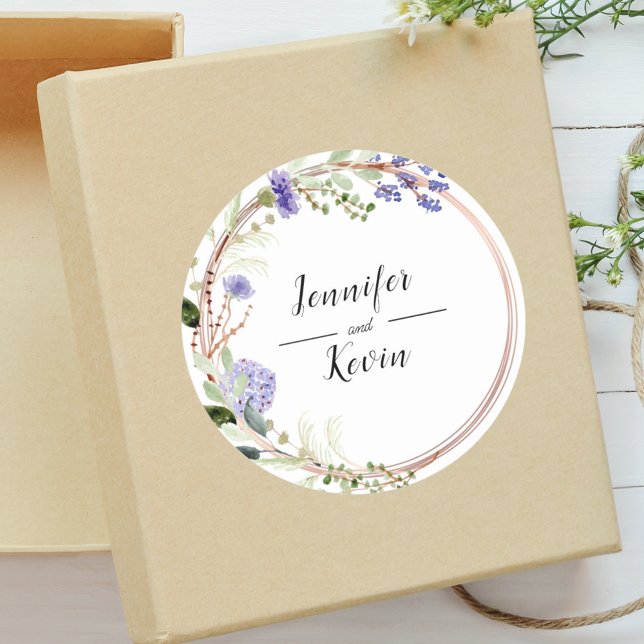 Elegante Lavender Botanical Greenary Wedding Runder Aufkleber (Von Creator hochgeladen)
