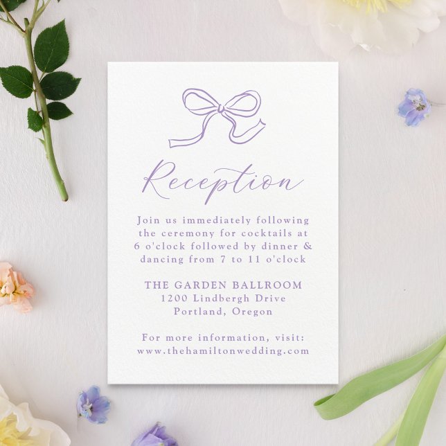 Elegante Lavender Bow Wedding Reception Begleitkarte (Von Creator hochgeladen)