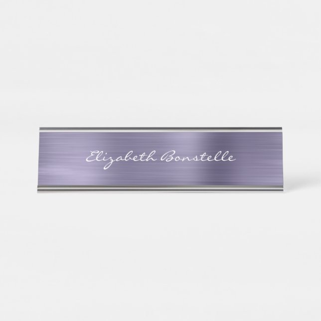 Elegante Lavender Brushed Metal Handwriting Schreibtischnamensplakette (Vorderseite )