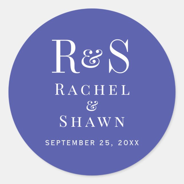 Elegante Lavender Chic Moderne Monogram Wedding Runder Aufkleber (Vorderseite)
