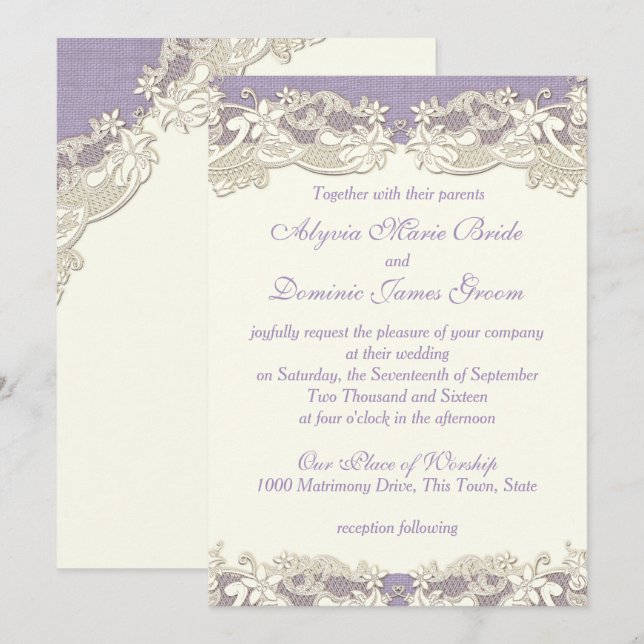 Elegante Lavender Country Wedding Einladung (Vorne/Hinten)