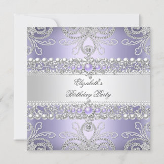 Elegante Lavender Diamonds Silver Floral Geburtsta Einladung