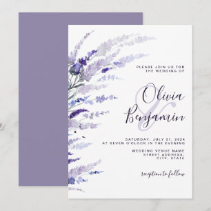 Elegante Lavender Dusty Lila Wildblumen Hochzeit Einladung