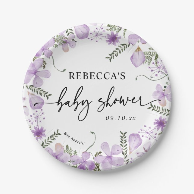 Elegante Lavender Floral Baby Shower Paper Teller (Vorderseite)