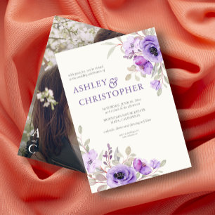 Elegante Lavender Floral Bouquet Foto Wedding Einladung