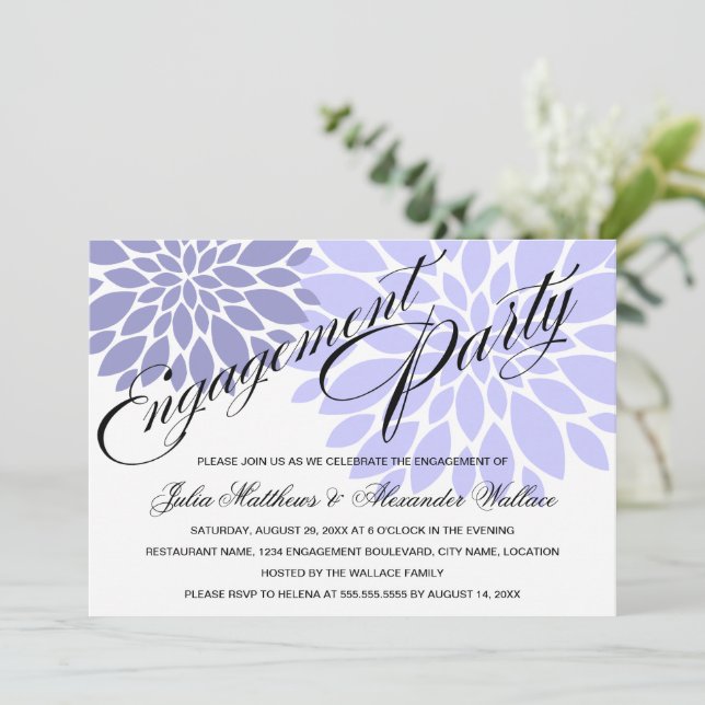 Elegante Lavender Floral Burst Engagement Party Einladung (Stehend Vorderseite)