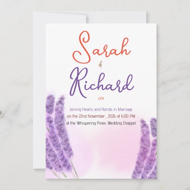 Elegante Lavender Floral Design Hochzeit Einladung (Vorderseite)