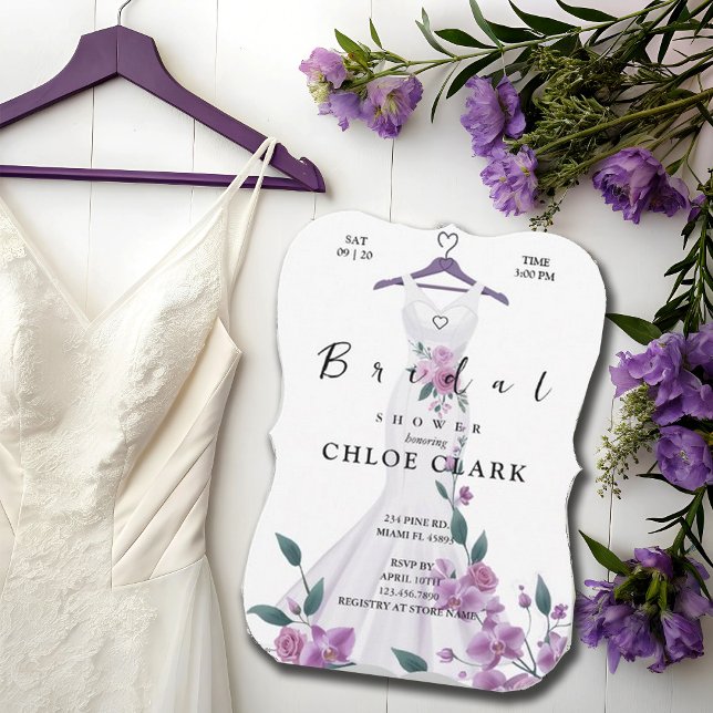 Elegante Lavender Floral Dress Wedding Einladung (Von Creator hochgeladen)