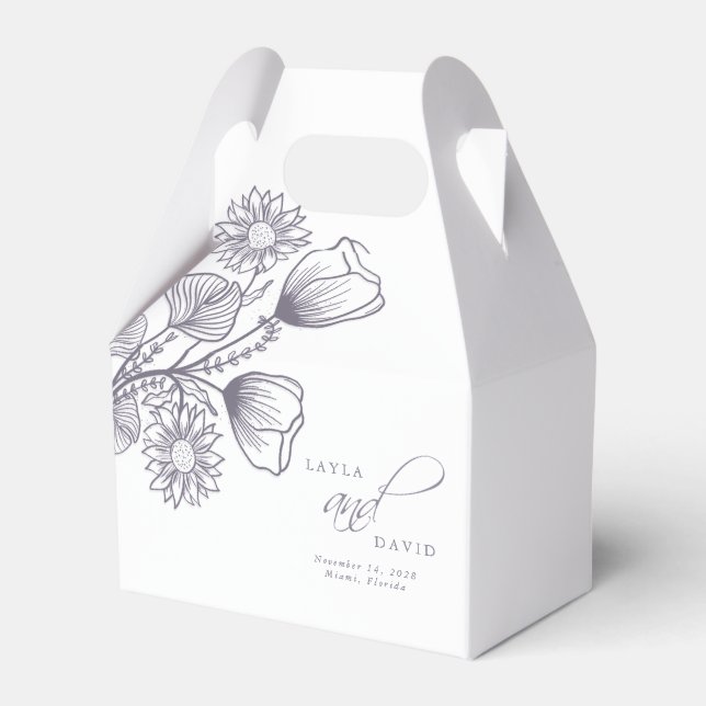 Elegante Lavender Floral Kontur Hochzeit Geschenkschachtel (Vorderseite)