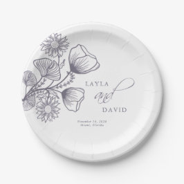 Elegante Lavender Floral Kontur Hochzeit Pappteller