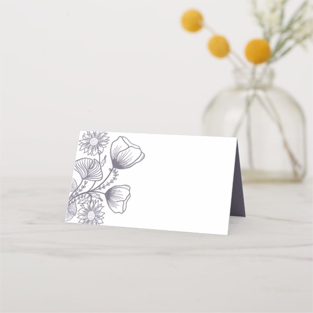 Elegante Lavender Floral Kontur Hochzeit Platzkarte (Vorderseite)