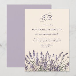 Elegante Lavender Floral Mit Monogramm Wedding Einladung