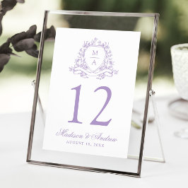 Elegante Lavender Floral Wappen Hochzeit Tischnumm Einladung