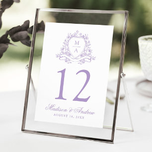 Elegante Lavender Floral Wappen Hochzeit Tischnumm Einladung