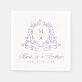 Elegante Lavender Floral Wappen Monogram Wedding Serviette