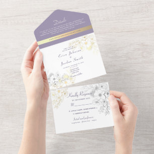 Elegante Lavender Floral Wedding All In One Einladung