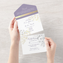 Elegante Lavender Floral Wedding All In One Einladung