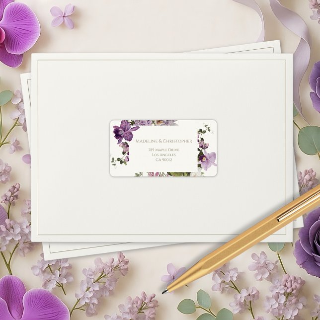 Elegante Lavender Floral Wedding Rücksendeadresse Adressaufkleber (Von Creator hochgeladen)