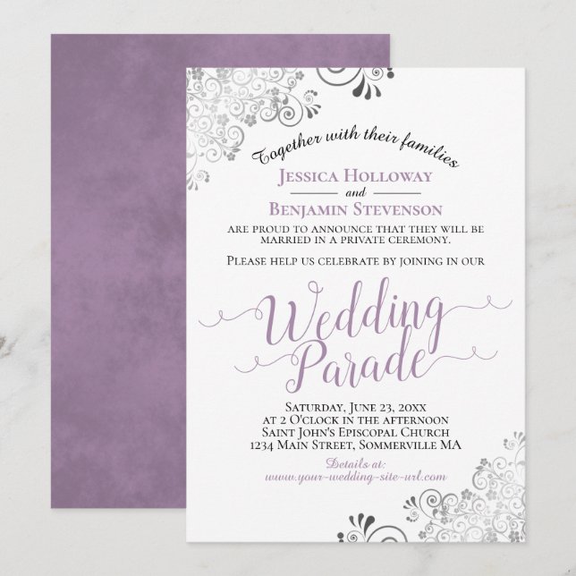 Elegante Lavender & Lacy Gray Wedding Parade Einladung (Vorne/Hinten)