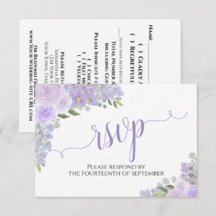 Elegante Lavender Lila Blumenkalligrafie Hochzeit RSVP Karte