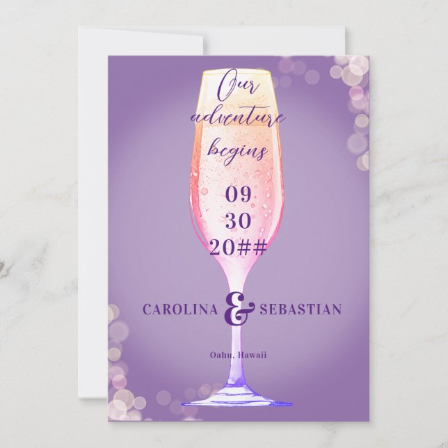 Elegante Lavender Lila Bubbly Champagne Wedding Save The Date (Vorderseite)