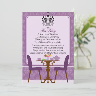 Elegante Lavender Lila Damask Geburtstagsjause Tea Einladung