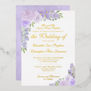 Elegante Lavender Lila Floralfeier Folieneinladung